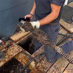 Root Blockage removed from pipe under deck